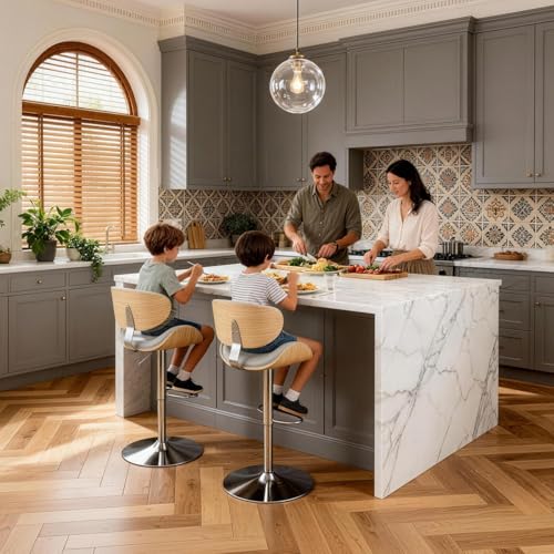 Image of Adjustable Swivel Bar Stools Chair,Counter Height Bar Stools with Back,350 LBS PU Leather Bar Stool for Kitchen Island,Upholstered Pub Stools with Footrest (Grey, Set of 5)