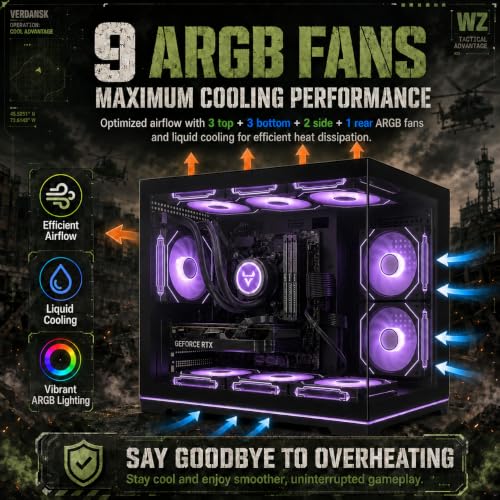 Image of Gaming PC Desktop Computer i7 11700F up to 4.9GHz, RTX 5050 8GB GDDR6 | 32GB RAM, 1TB NVMe SSD, WiFi 6 & BT 5.4, Liquid Cooled, 9x ARGB Fans, Windows 11, RGB Keyboard & Mouse