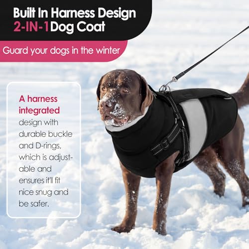 Image of AOFITEE Small Dog Coat, Dog Winter Coat with Harness Built in, Warm Dogs Jacket with Zipper & Polar Fleece Collar, Waterproof Pet Snow Jacket Snowsuit for Schnauzer, Chihuahua Yorkshire, S