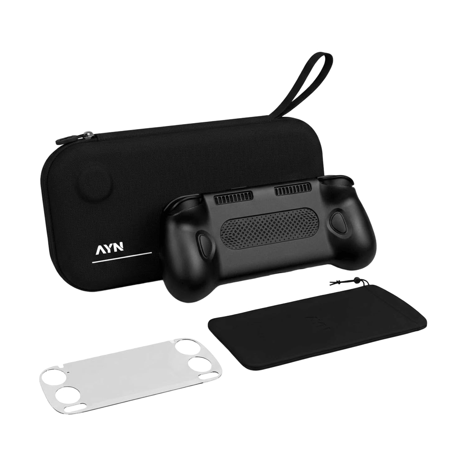 AYN Odin 3 Accessories Pack - 5-in-1 Ultimate Protection Bundle: Hardshell Carry Case, Ergonomic TPU Grip Black, 9H Tempered Glass Screen Protector, Soft Pouch & Lanyard