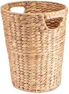 Decorasian Waste Paper Basket Storage Braided Made of Water Hyacinth - Waste Bin with Handle - Diameter 25 cm at Top, 19 cm at Bottom, Height 32 cm