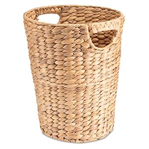 Decorasian Gevlochten prullenmand van waterhyacint – Afvalemmer met handvat – Diameter 25 cm bovenaan, 19 cm onder, hoogte 32 cm