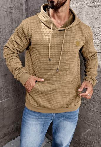 Aiyino Men's Hoodies Pullover Casaul Long Sleeve Drawstring Waffle Knit Hooded Sweatshirt with Kanga Pocket2