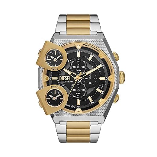 Diesel Reloj para hombre Sideshow, movimiento de cuarzo de dos agujas, caja de acero inoxidable bicolor de 51 mm con correa de acero inoxidable, DZ7476