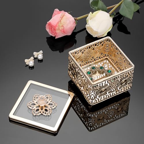 SUMTree Metal JewelrJy Box Trinket Organizer with Lid for Earrings Rings Jewelry Trinkets, Square Vintage Box for Birthday, Wedding, Mothers Days Gifts, 10 * 10 * 8.5cm (Gold) - Cosy Home Interiors SUMTree Metal JewelrJy Box Trinket Organizer with Lid for Earrings Rings Jewelry Trinkets, Square Vintage Box for Birthday, Wedding, Mothers Days Gifts, 10 * 10 * 8.5cm (Gold) - Image 6