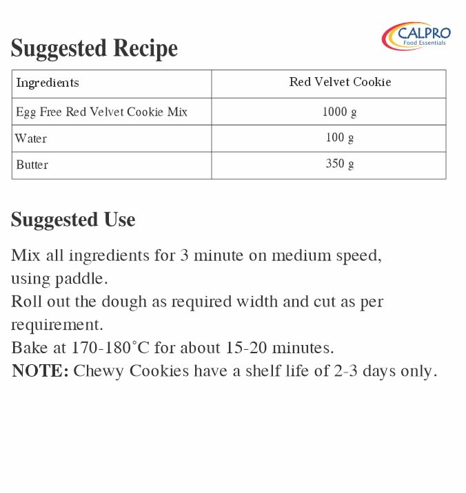 Image of Calpro's Red Velvet Cookie Premix - 1KG | Eggless, Cheese-Flavoured, -100% Vegetarian Ideal for Gifting & Snacking !Quick and Easy Bake Primix Powder 1kg