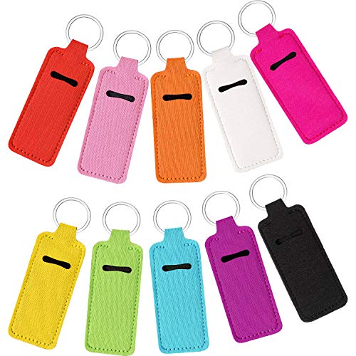 10 llaveros para pintalabios, soporte para pintalabios, bálsamo de labios, funda de clip, llavero, varios colores (anillo plateado)