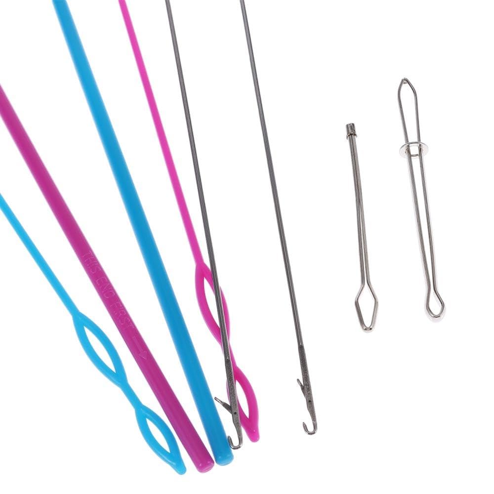 6 Pcs Sewing Loop Kit Loop Turner Hook Flexible Drawstring Threader Metal Tweezers Long Loop Turner Tool with Latch for DIY Craft
