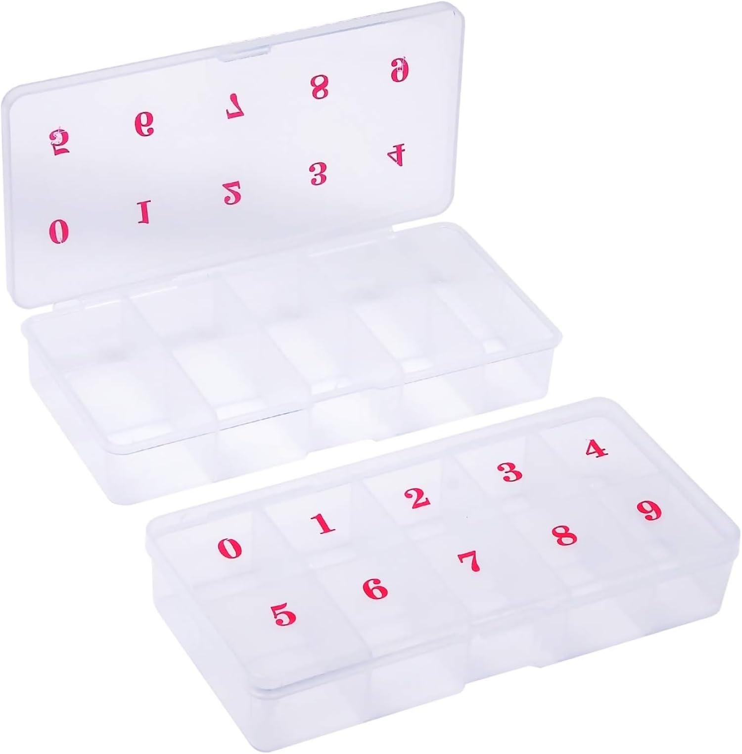 Nail Tip Box - False Nail Tips Organizer Storage Case with 10 Numbered Compartments, Empty Plastic Grid Box for Nails, Crystals, Jewelry & Nail Art Accessories (pack 02)