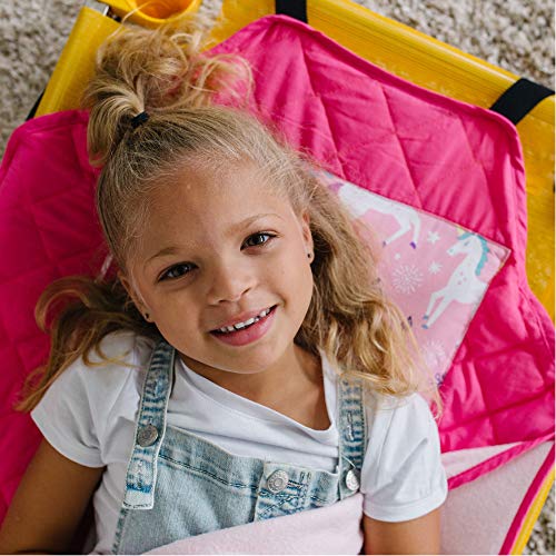 Image of Wildkin Modern Kids Nap Mat with Pillow for Girls - Cotton Blend, Elastic Straps, Toddler Sleep Mat for Daycare, Preschool, Kindergarten & Travel, Ages 3-7, Machine Washable - Magical Unicorns