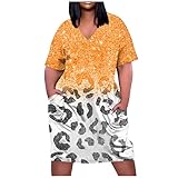 Importiert WANZZXCSL Kleid Frau Laufen Festival Elastan Kleid Lezard Cool mit Tiefem Ausschnitt Tunika-Kleid for Female Blinken Passform Oversizee Leichte Kurzärmliche