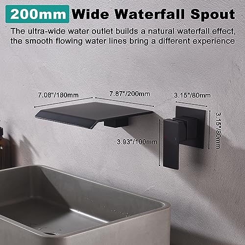 Waterfall Wall Mount Faucet Bathroom Bathtub Tub Faucet Bathroom Sink Faucet Single Handle Tub Filler Rough-in Valve Included Matte Black Modern Basin Mixer Tap