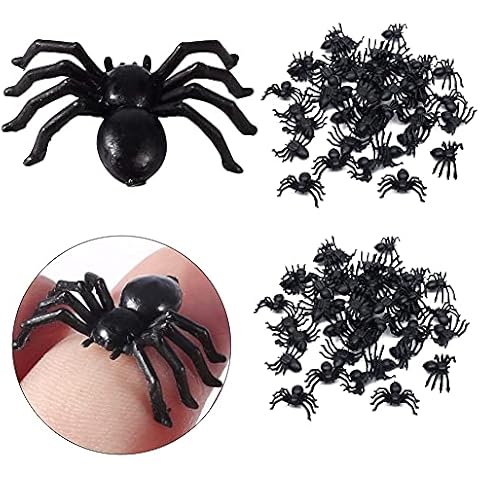 Pack of 100 small spiders made of plastic, 2.2 x 1.5 cm,Halloween black fake spiders,prank joke party decoration,theme party,suitable for decorating fireplaces,dining tables and door curtains Cover