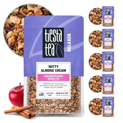 Image of Tiesta Tea - Nutty Almond Cream, Loose Leaf, Cinnamon Almond Herbal Tea, Premium Non-Caffeinated Blend, Make Hot or Iced & Brews Up to 25 Cups, 12.6oz Resealable Pouch, Pack of 6