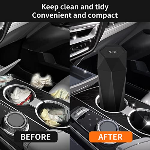 Wontolf Car Trash Can Bin With Lid, Small Car Garbage Can With Trash Bags Diamond Design Leakproof Mini Car Accessories Trash Bin Car Dustbin Organizer Container For Car Office Home #TOP2