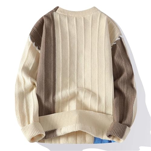 Men's Patchwork Crew Neck Loose Street Warm Knitted Pullover Sweater2