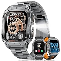 FITVIGOR Military Smart Watch for Men(3 Bands),1000mAh/2 HD Large Screen Smartwatch, Flashlight/110+ Sports Modes, Fitness Tracker Watch for Android iOS,Matte Black