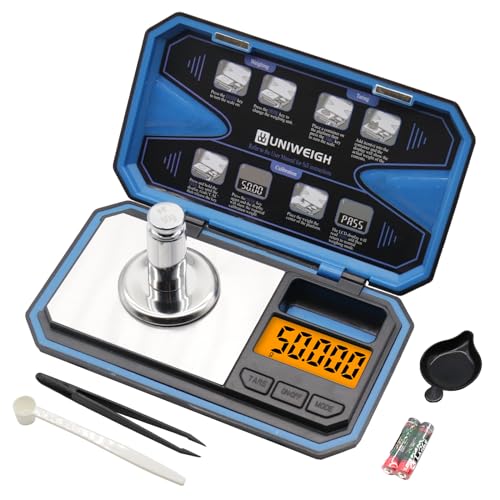 UNIWEIGH Balanza miligramos,50g/0.001g Báscula de precisión con 50g Peso Cal,Escala Mg para Medicina energética,Recarga,joyería,monedas y gemas,incluye cuchara,bandeja eléctrica, pinzas y batería UNIWEIGH Balanza miligramos,50g/0.001g Báscula de precisión con 50g Peso Cal,Escala Mg para Medicina energética,Recarga,joyería,monedas y gemas,incluye cuchara,bandeja eléctrica, pinzas y batería