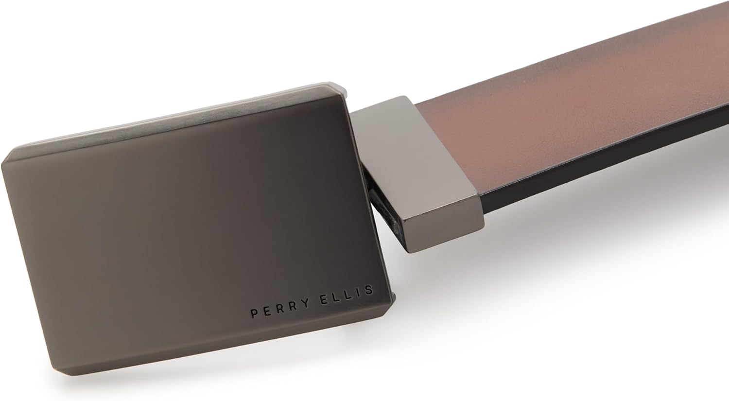 Perry Ellis Men's Reversible Bonded Leather Plaque Buckle Dress Belt