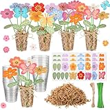 DIY Mother's Day Craft kit: this DIY flower bouquet craft kit includes 24 pre-cut flower cards, 25 clear straight cups, 150 round wooden sticks, 1 roll of twine, and 1 bag of raffia; Inspired by bouquet design, create a unique and creative Mother's D...