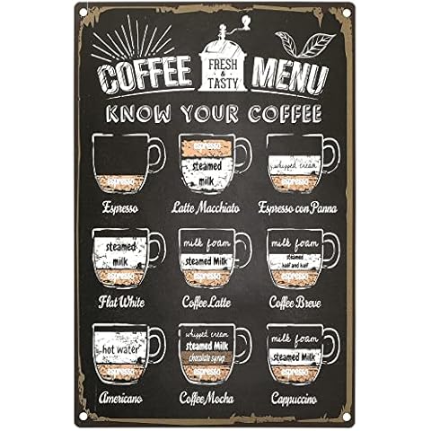 Ripeng Coffee Menu Sign 12 x 8 Inch Coffee Sign Vintage Coffee Bar Decor Metal Know Your Coffee Tin Sign Coffee Menu Wall Decor Coffee Bar Accessories for Kitchen Wall Home Farmhouse Shelf, BLACK Cover