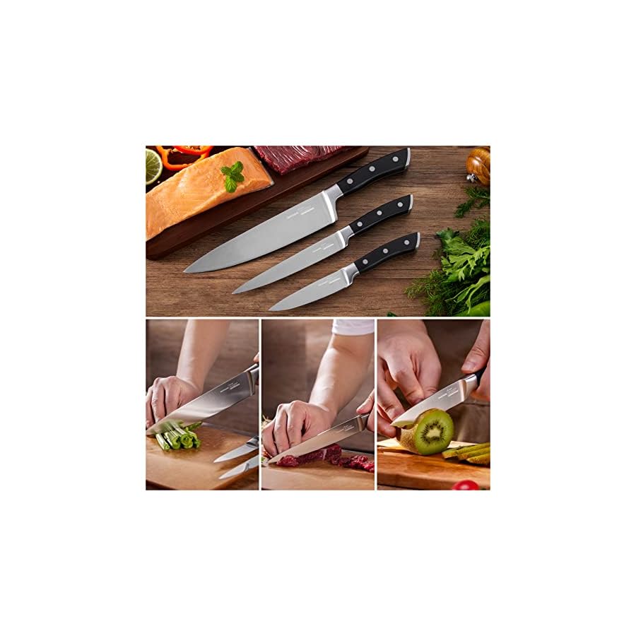 OAKSWARE Kitchen Knife Set 3-Piece, Ultra Sharp Kitchen Knives, Paring Knife and Utility Knife for Kitchen, German Steel & Ergonomic ABS-Handle