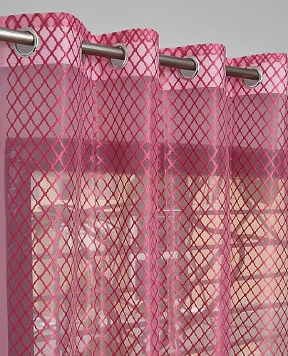 Image of Sheer Net Semi Transparent Home Decor Curtains for Living Room, Balcony Doors and Windows Panel, Parda, Eyelets Hanging, Pink, 1 Piece, 4 x 9 Feet