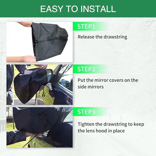 Image of 2 PCS Car Snow Cover, Oxford Rearview Cover, 12.99 inch x 10.62 inch Side View Mirror Cover, Elastic Cord Waterproof Cover, Automotive Protective Guard, Universal for Most Cars, Trucks (Black)