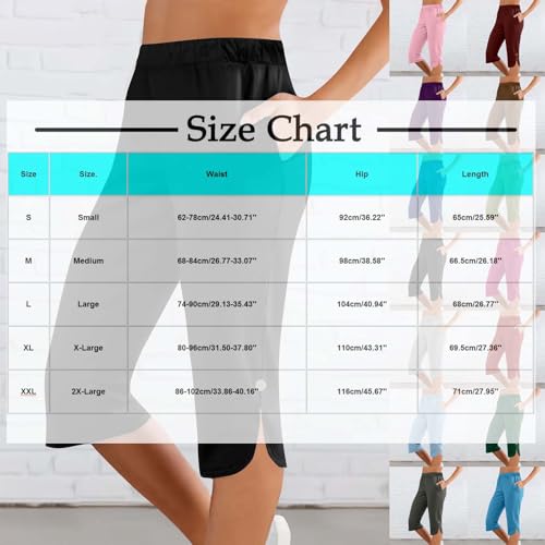 Women's Capri Pants Casual High Waisted Summer Pants Loose Solid Color Side Button Cropped Trousers with Pockets3