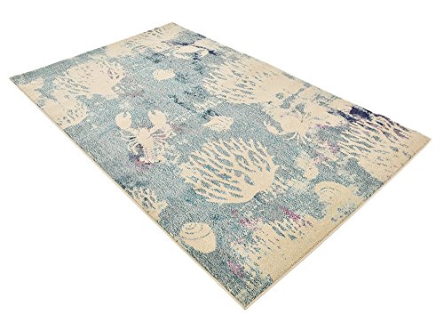 Unique Loom Positano Collection Coastal Modern Coral Lobster Shells Light Blue Area Rug (5' x 8') - Image 2