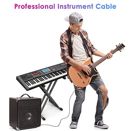 Image of Guitar Cable 15FT Instrument Cord for Electric Bass Keyboard - 1 /4 Inch Right Angle AMP Cable - Black White