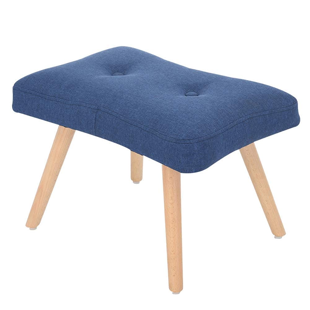 4-Leg Wooden Footstool Square Pouffe Fabric Footrest Modern Minimalist Lazy Sofa Changing Shoe Stools Dressing Small Bench H 1456IN,White (Blue)