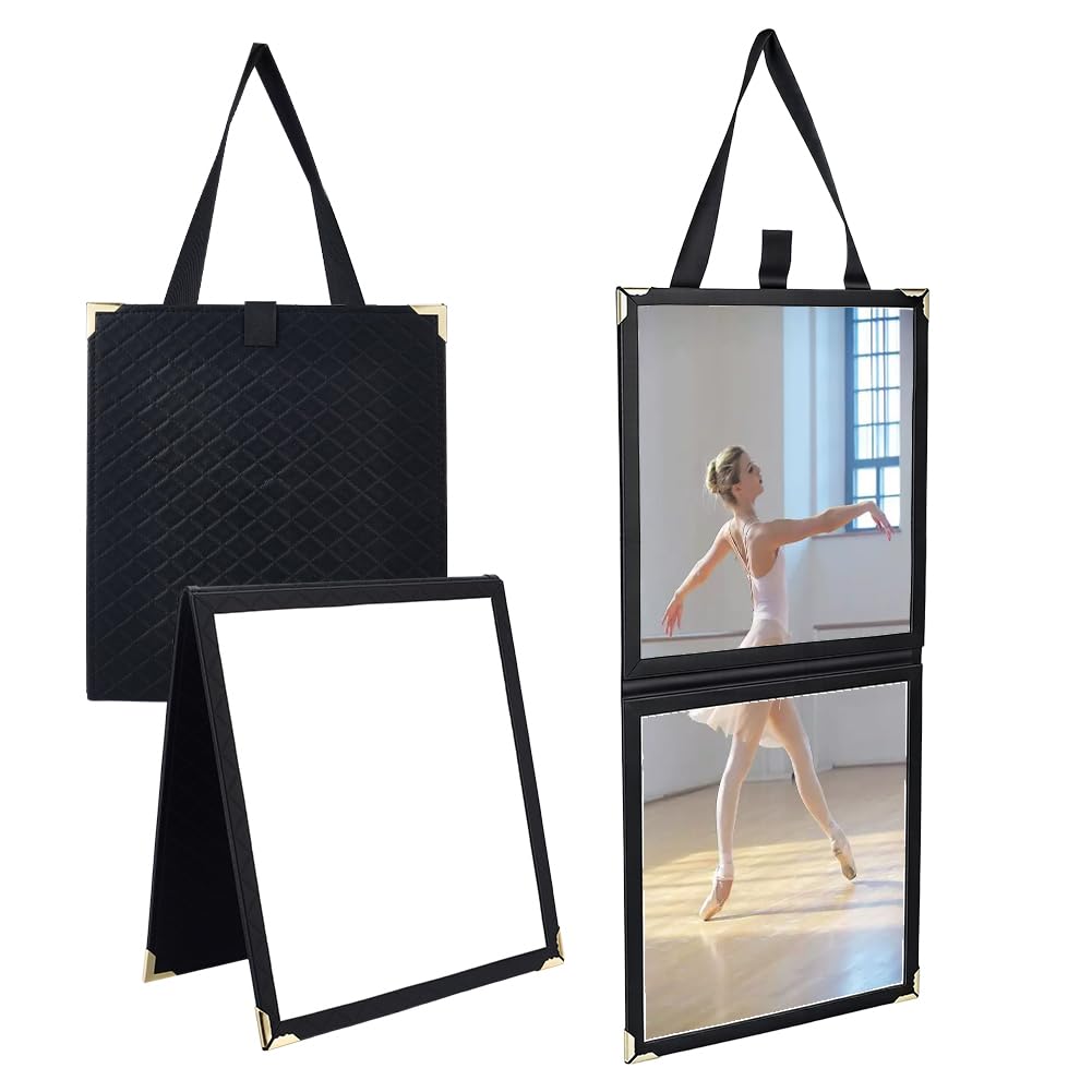 AHANDMAKER Specchio da viaggio pieghevole da appendere, portatile, per palcoscenico, danza, portatile, con gancio da appendere alla porta, per borsa da ballo, casa, fitness