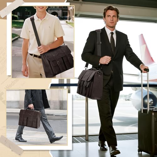 Image of RAINSMORE Mens Messenger Bag 17 /18 Inch Vintage Leather Laptop Briefcase Large Satchel Computer Shoulder Bag