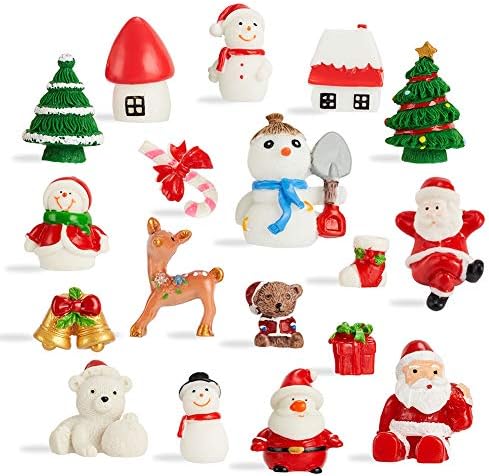 CCINEE 18PCS Christmas Miniature Figurines Ornament Kit Santa Claus Tree Resin Decoration for Fairy Garden Doll House Home Decor