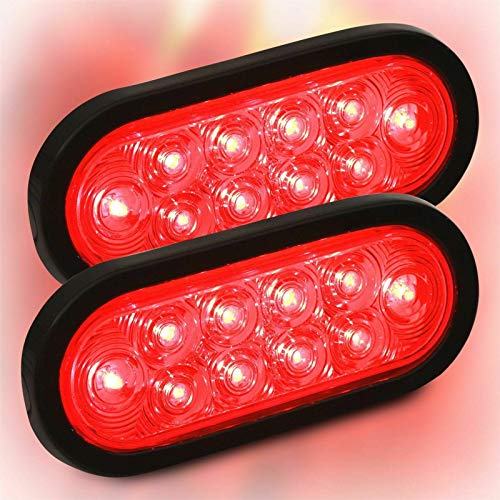 Image of (2)6 inch Oval Red Trailer Truck waterproof Sealed Stop /Turn /brake Tail Lights | Marine Waterproof /Including 3-pin water tight plug /DOT SAE /with wires and Grommet