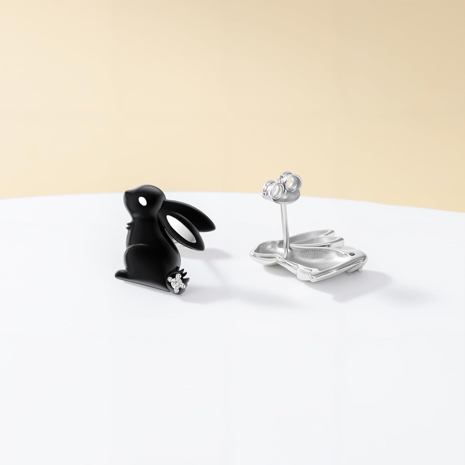 Diamond Bunny Stud Earrings for Women 925 Sterling Silver Black and White Rabbit Earrings Lab Grown Diamond Jewelry Gifts - Image 3