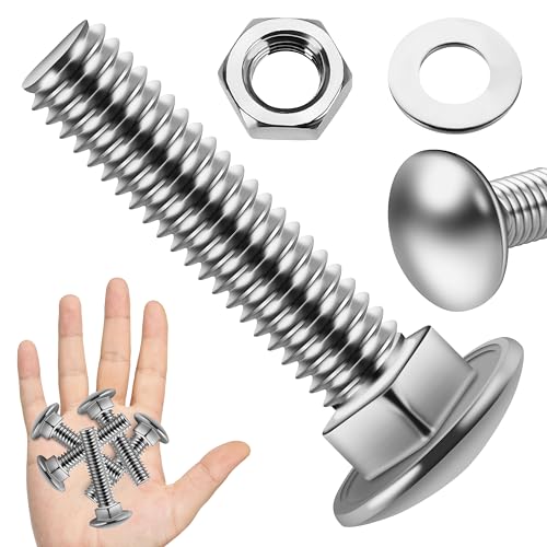Image of (8 Sets) 1 /2-13 x 2 Carriage Bolts with Nuts and Washers, 304 Stainless Steel Round Head Square Neck 3 /8 Carriage Bolts Screws, Full Thread for Outdoor