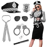 SilverChry Policía Accesorios de Disfraces, Accesorios para Disfraz de Policía, Que Incluyen Gorra, Esposas, Gafas de Sol y Otros Accesorios, Perfectos para Carnavales y Juegos De Rol (Estilos D-7PCS)