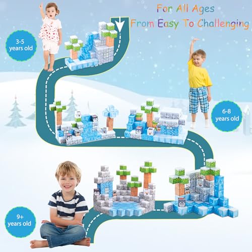 Magnetic Tiles-Build Mine Magnet World Frozen Set 3-4,Magnetic Blocks Sensory Toys for Age 5-7,STEM Magnets Cubes Building Toys for Halloween Christmas Birthday Gifts for Girls Boys Ages 4-8 8-12