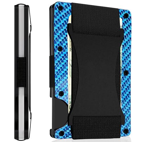 Carbon Fiber Wallet for Men & Women - Slim, Minimalistic & Seamless Blocks RFID Scanners with a Money Strap Card Holder Wallet Strap Blue2