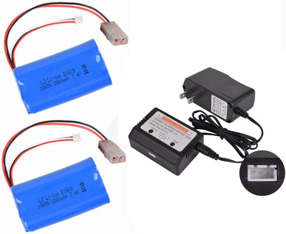 CBB 7.4v 2800mah Li-ion Battery for Heng Long RC Tank MJX RC Aircraft with L6.2-2P Plug 2 Pack and 7.4V Balance Charger