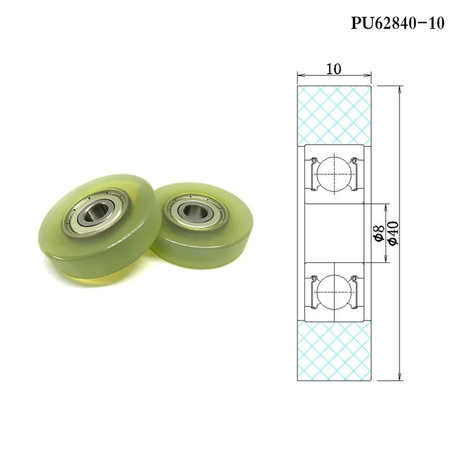 Rouleau de roulement moulé en PU PU62840-10, 5 pièces, 8x40x10, diamètre de 40mm, trou de 8mm, roue recouverte de polyuréthane, roue de guidage en plastique 8 * 40 * 10