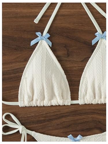Women's 2 Piece Y2K Solid Bikini Set Halter Tie Bow Front Bikini Triangle Beachwear Swimsuit High Cut Bathing Suit4