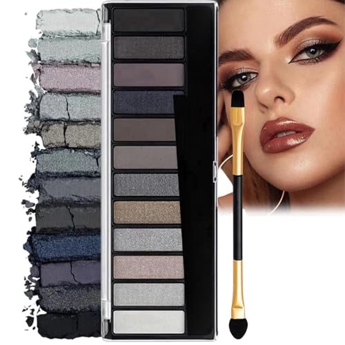 Grey Eyeshadow Palette Black Eyeshadow 12 Pigmented,Smokey Eyeshadow Palette 12 Shades,Waterproof Eye Shadow Pallets for Women,Shimmer Smokey Color Eyeshadow,Full Matte Smokey Eye Shadow Pallets