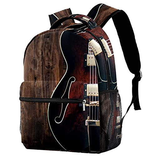 Sac à dos voyage campus marron violon rétro pour filles et garçons avec porte-bouteille pratique