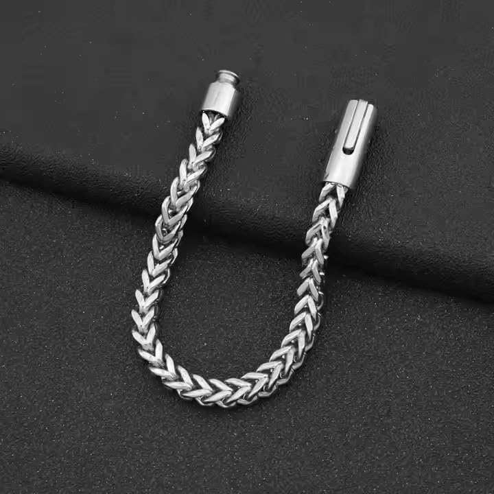 Image of Fashion Frill Stylish Bracelet For Man Silver Wheat Stainless Steel Chain Bracelet For Men Specially Made For Man