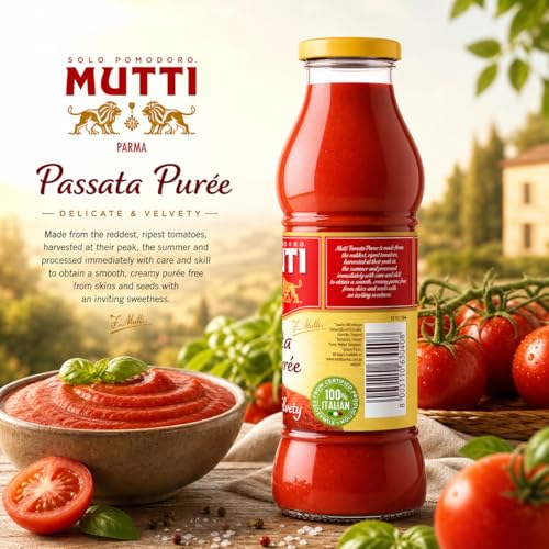 Image of Mutti Parma Passata Di Pomodoro Tomato Puree • Italian Sun-Ripened Tomatoes • Delicate & Velvety, 14.11 oz ℮ 400 g, 12 Pack