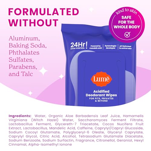 Image of Lume Acidified Deodorant Wipes - 45 ct, 2 pk (Soft Powder) | 24-Hour Odor Control, Aluminum & Baking Soda Free, Hypoallergenic, Flushable Whole-Body Deodorant Wipes