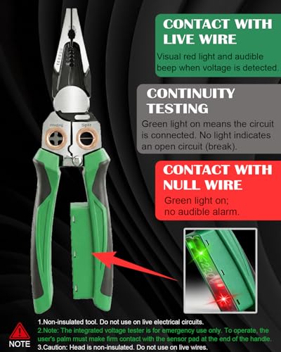 Image of Chicat 8-in-1 Wire Stripper with Voltage Tester,Multi-function Electric Pliers,Professional Wire Cutter & 12V-250V AC /DC Neutral Tester,Electrician Tools & DIY Tool (Green)
